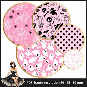 Halloween pink pattern Cabochon images 25mm 1inch circle Printable images digital collage sheet Instant download bottle caps #33