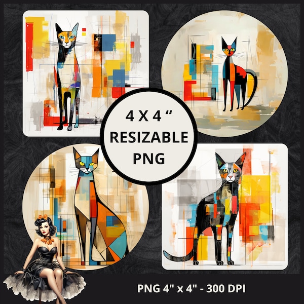 Posavasos de gatos PNG / Posavasos cuadrados de gato o Posavasos redondos png / Posavasos redondos / Tarjetas de etiquetas imprimibles / Sublimación png de gatos