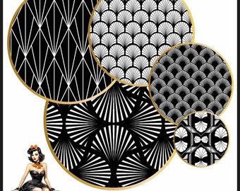 Pattern black white Cabochon images 25mm 1inch circle Printable images digital collage sheet Instant download bottle caps #107