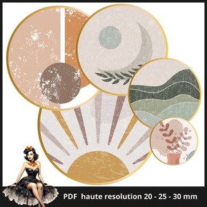 boho Printable Download 20 mm 25 mm 30mm 1 inch  for Bottlecaps, Pendants, Magnets Digital Collage Sheet #137