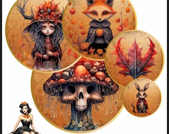 Halloween 1" 20mm 30mm 25mm Round images for Buttons, Bottle caps Printable Digital Collage Sheet instant download #20