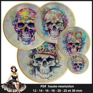 Halloween vintage Skull Cabochon images 25mm 1inch circle Printable images digital collage sheet Instant download bottle caps #11
