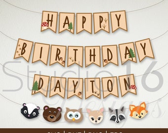 Digital Woodland Creatures Banner, Woodland Animals Birthday Banner SVG, Forest-themed party decoration cut file, Cricut SVG, DXF, eps, png