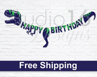 Dinosaur Happy Birthday Banner, T-Rex Happy Birthday Banner, Dinosaur-themed birthday party, Boy birthday decoration, Large t rex design