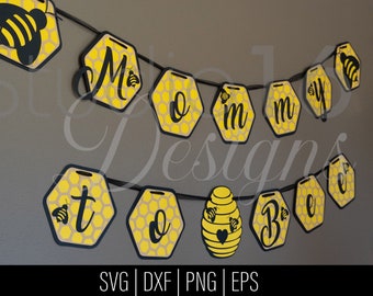 Baby shower banner svg, Mommy to Bee Banner download, bee theme svg, bee baby shower cricut, digital bee banner svg, dxf, png, eps cut file