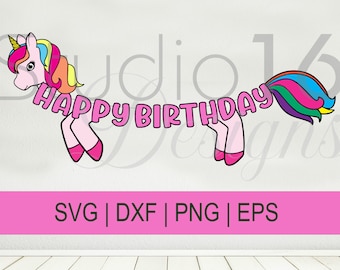 Unicorn Banner SVG, Unicorn Birthday Banner, Unicorn-theme party decoration, digital Birthday cut file, Unicorn Cricut SVG, DXF, eps, png