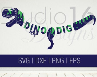 Dino Dig Banner SVG, T-Rex Birthday Banner, Dinosaur-theme party decoration, digital T-rex Birthday cut file, Dino Cricut SVG, DXF, eps, png