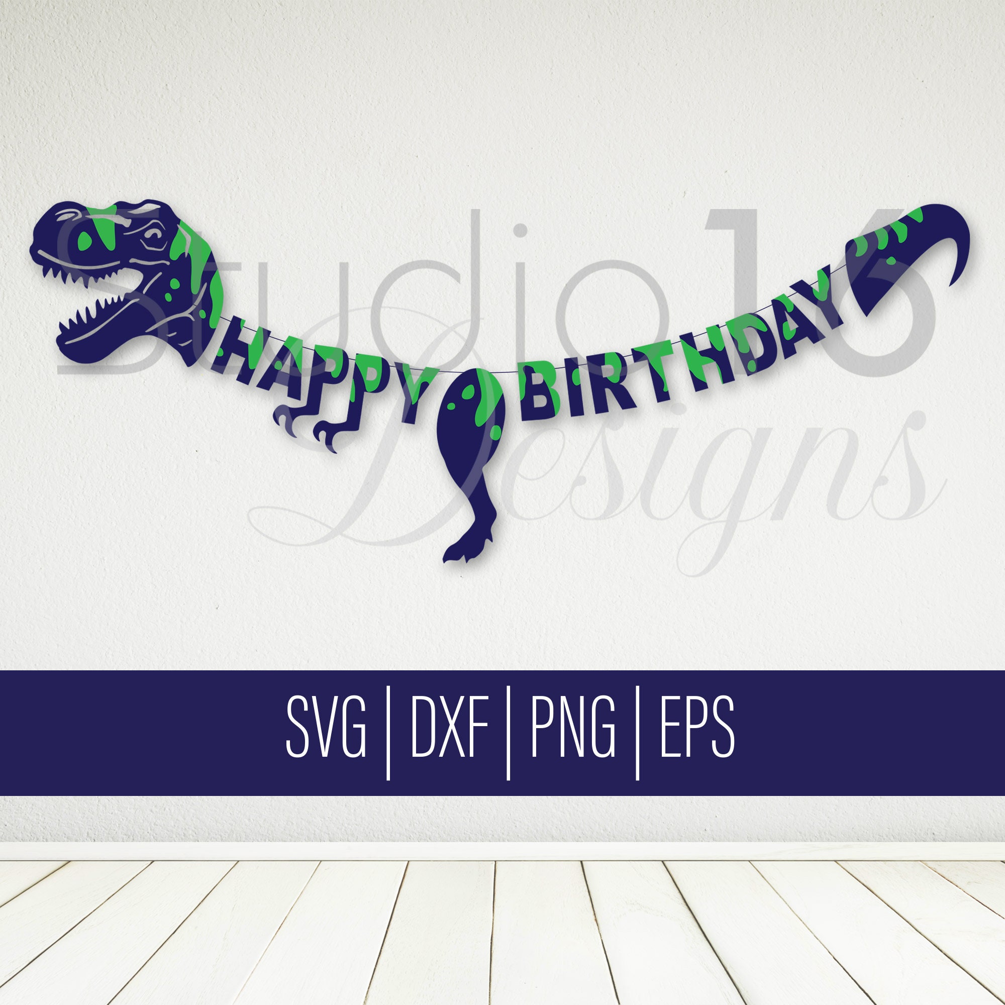 Striscione Compleanno Dinosauro T-Rex - Decorazione Festa Jurassic Per Bambini - Blu 1,6 Metri