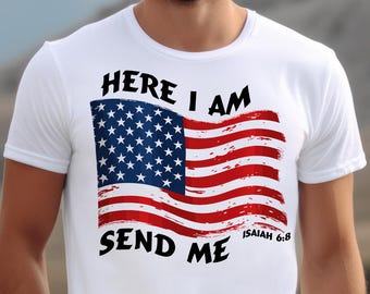 Volunteer Shirt, Vaterländisches T-Shirt, Christliches Zitat Shirt, Flaggengrafiken, Rot, Weiß, Blau, Unterstützen Sie die USA, helfen Sie Ihren Nachbarn, dienen Sie anderen