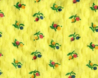 Seersucker.  Yellow with Tiny Flowers.  For Spring and Summer Projects.  Vintage Quality.  Bright and Fresh.
