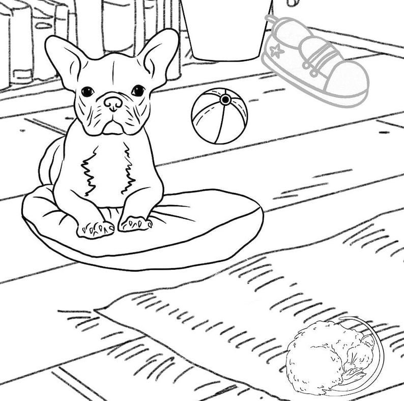 Cozy House Coloring Page, Cute Detailed Room With Books, Cats, Plants