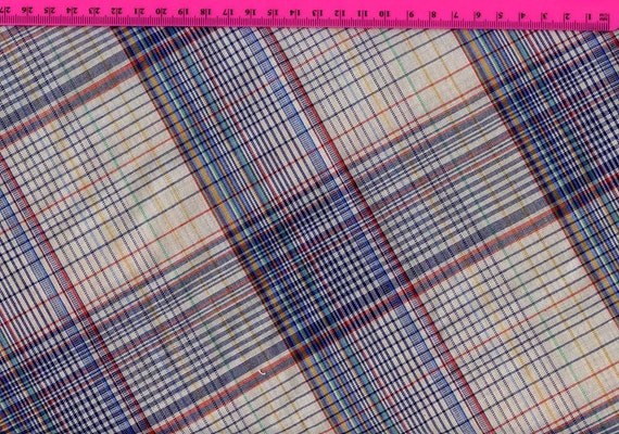 Vintage Shirting Multi Colored Plaid.  Polyester/Cotton Blend. Excellent Quality, Yarn Dyed, Beautiful Colors. Over One Yard.