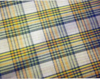 Vintage Plaid Shirting. Cotton Poly Blend. Green and Yellow on White.  Quality, Classic Fabric Yarn Dyed