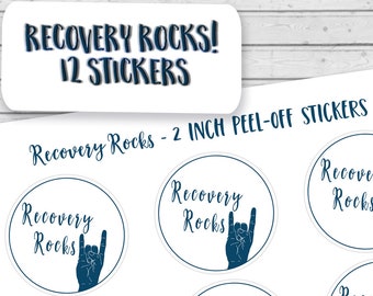 RECOVERY ROCKS Stickers | Recovery Celebration Gift | Addiction Rehab Stickers | Alcoholics Anonymous Stickers | 12 Step Program Labels