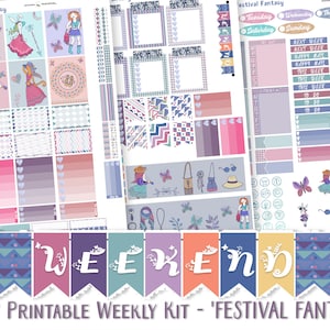 Boho Hipster 'Festival Fantasy' Sticker Kit to fit Erin Condren vertical, ECLP Weekly Stickers Set, PRINT n CUT Planner Stickers Cut File