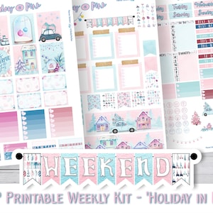 Pink Planner Christmas Sticker Kit, Erin Condren vertical, Printable Planner Kit, ECLP Weekly Sticker Kit, 'Holiday in Pink' Free Cut File