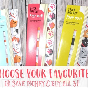 May include: Three stick marker sets with cat and paw designs. Each set has the text "Peep out!" and "Composure creates time to the full." The bottom of the image reads "CHOOSE YOUR FAVOURITE OR SAVE MONEY & BUY ALL 3!"