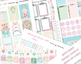 Mason Jars Happy Planner PRINTABLE Kit | Floraler Mambi Sticker | Happy Planner Wochenset | Mason Jars Stickers | Erstellen Sie 365 Full Sticker Kit