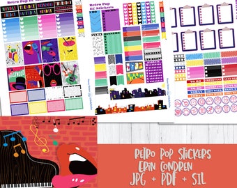 ECLP Sticker Kit, Planner Weekly Kit Erin Condren vertical, Retro Funky Planner Stickers, Printable Planner Stickers, Planner Kit, Cut File