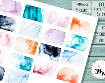 Watercolour Half Box ECLP Stickers | PRINTABLE Erin Condren Stickers | Half Box Planner Stickers | Hand Painted Stickers | Free SIL Cut file