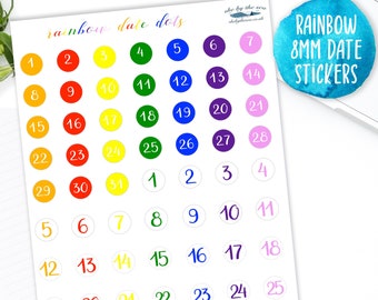 Rainbow Date Dots -  Dated round stickers for your planner, diary or journal. Colours of the Rainbow. Handmade in the UK.