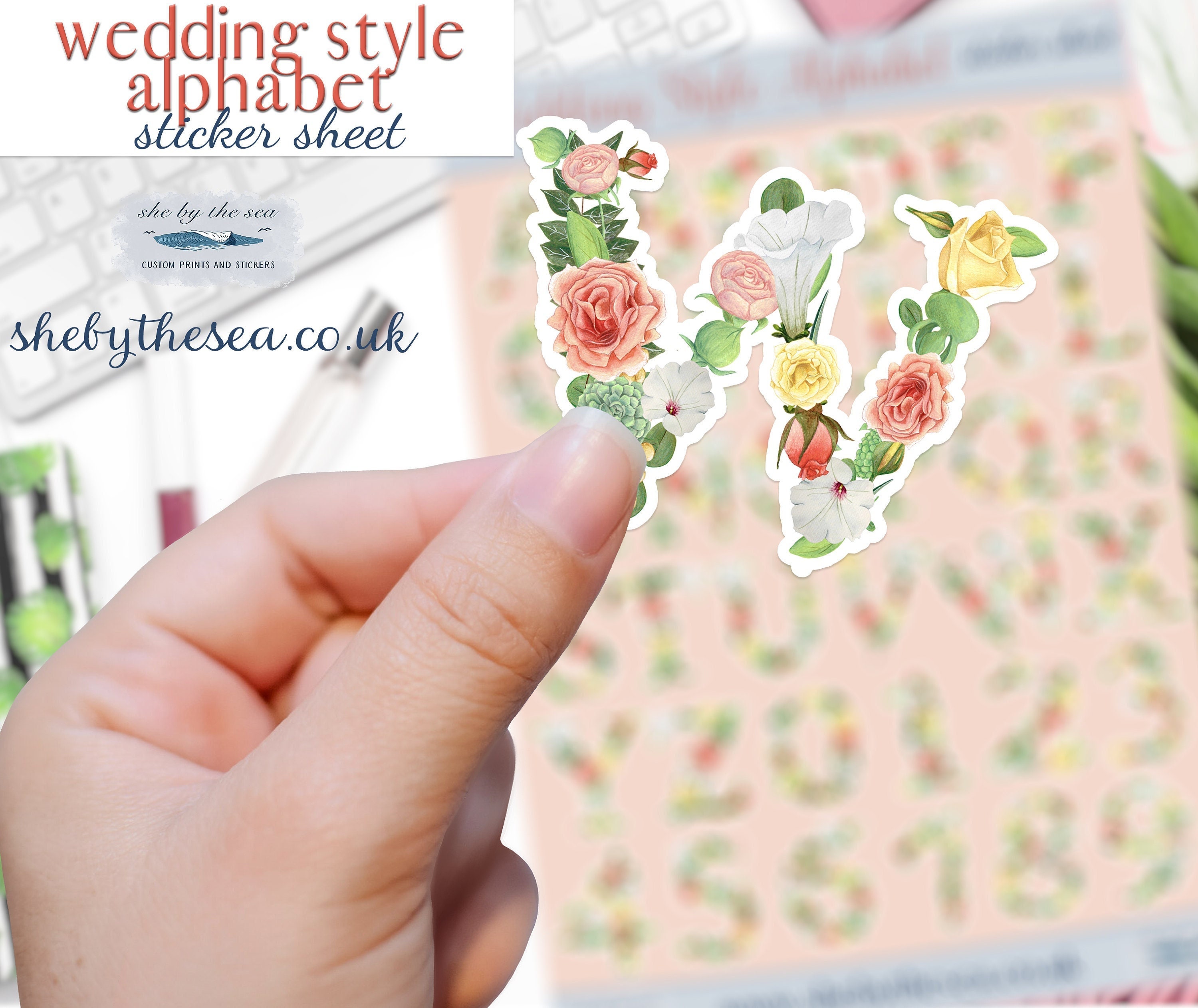Mini ALPHABET Stickers, Floral Wedding Style, Deco Pastel Flowers Font  Sticker Sheet Made in the UK, Letters and Numbers 4 Planners Journals 