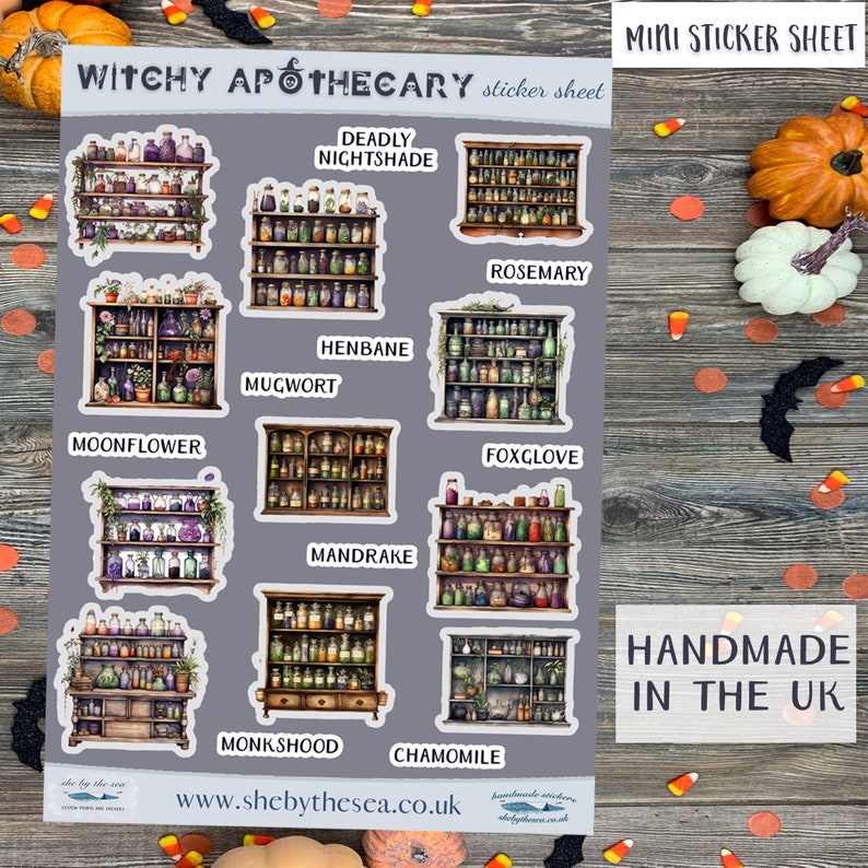 Mini Witch Stickers of Apothecary Cabinets, Text Stickers of Witchcraft ...