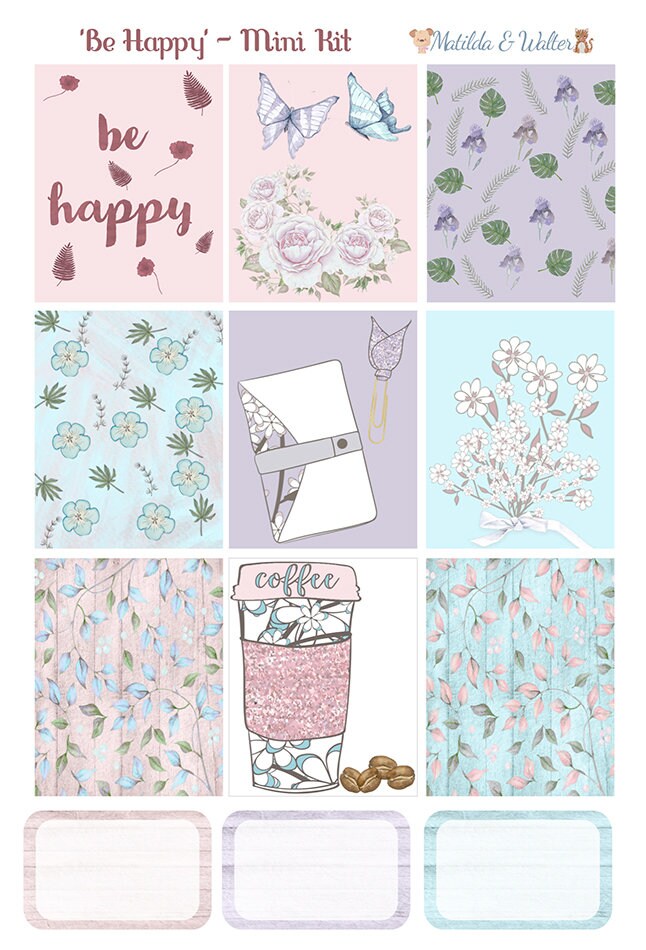 ECLP PRINTABLE Mini Sticker Kit | Pink Blue Lilac Kit | Floral ...