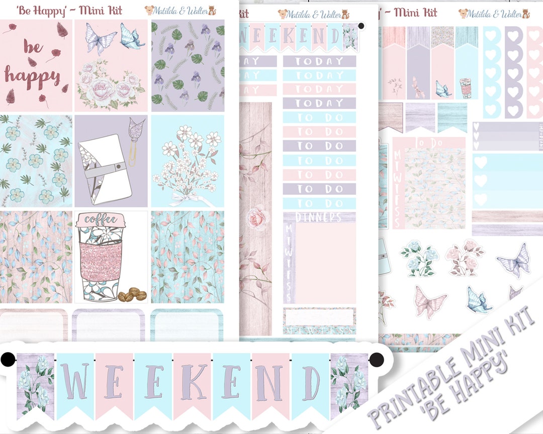 ECLP PRINTABLE Mini Sticker Kit Pink Blue Lilac Kit Floral Butterfly ...