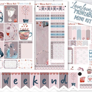 Valentine PRINTABLE Mini Sticker Kit | Penguin Sticker | Muted Colours Planner Stickers | Kindness Tracker | Erin Condren PRINTABLE Stickers