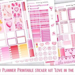 Pink Vertical Kit to fit Happy Planner Classic, Romantic PRINTABLE Mambi Stickers, download print and cut now