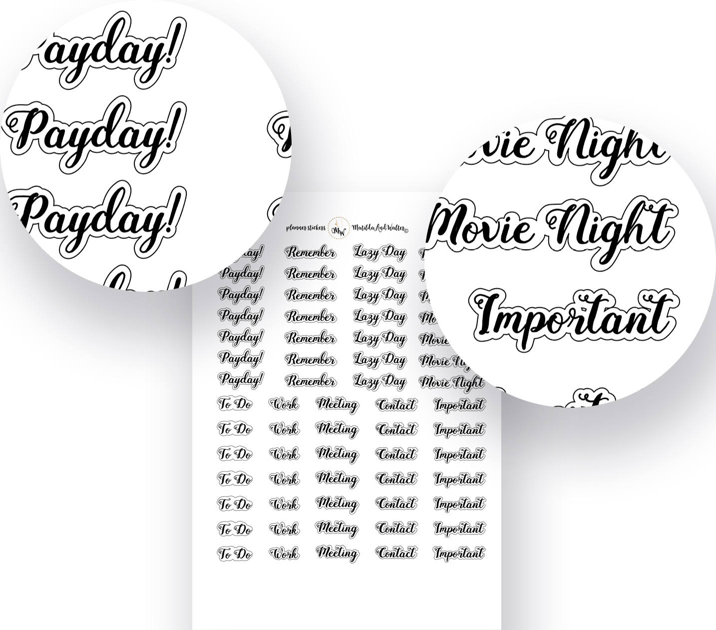 Functional Script Stickers, PRINTABLE Planner Stickers, Create 365 ...
