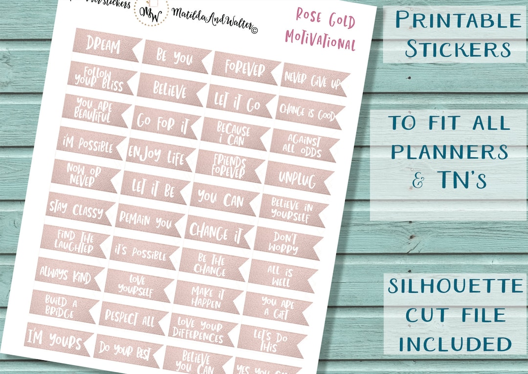 Rose Gold PRINTABLE Stickers, Motivational Planner Stickers, PRINTABLE ...