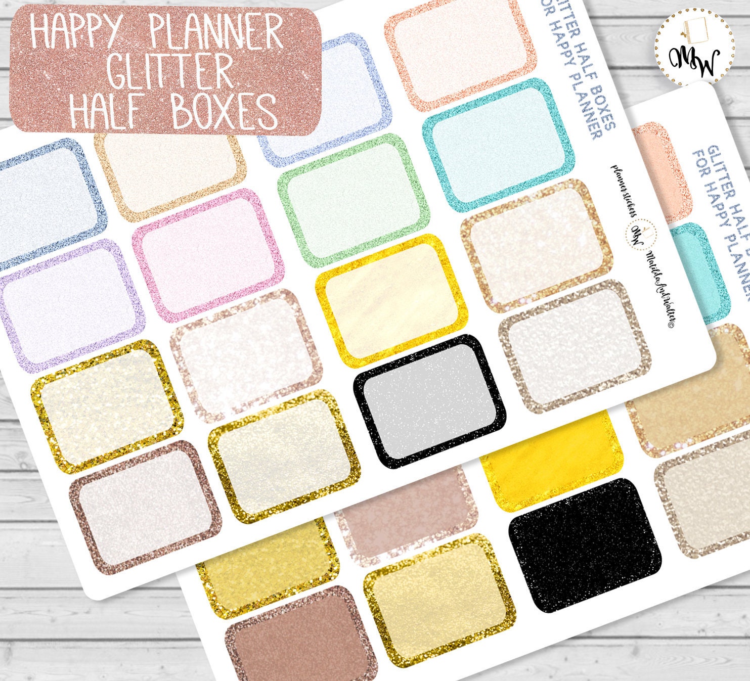 Glitter Half Box Planner Stickers, Vertical Functional Planner Stickers ...