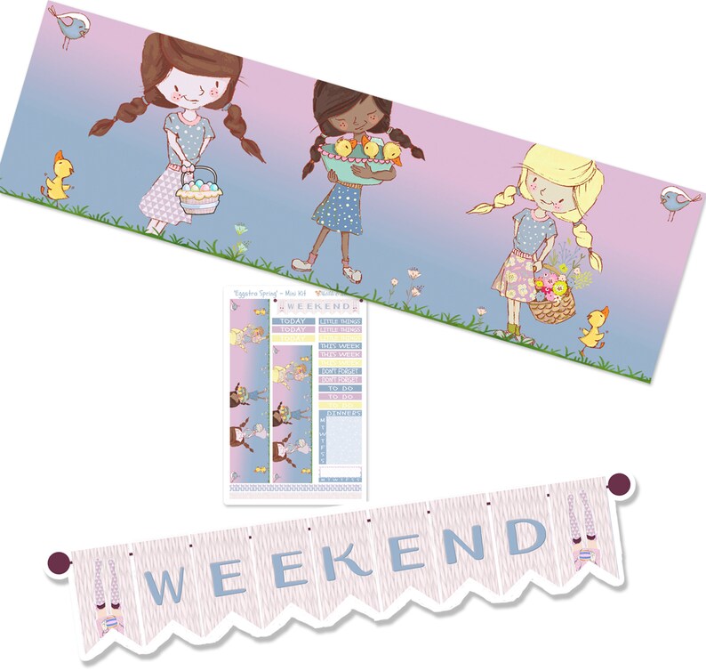 Mini Planner Kit in pastel colours Cute Planner Girls with eggs /& rabbits Easter Mini Sticker Kit to fit Erin Condren or Happy Planner