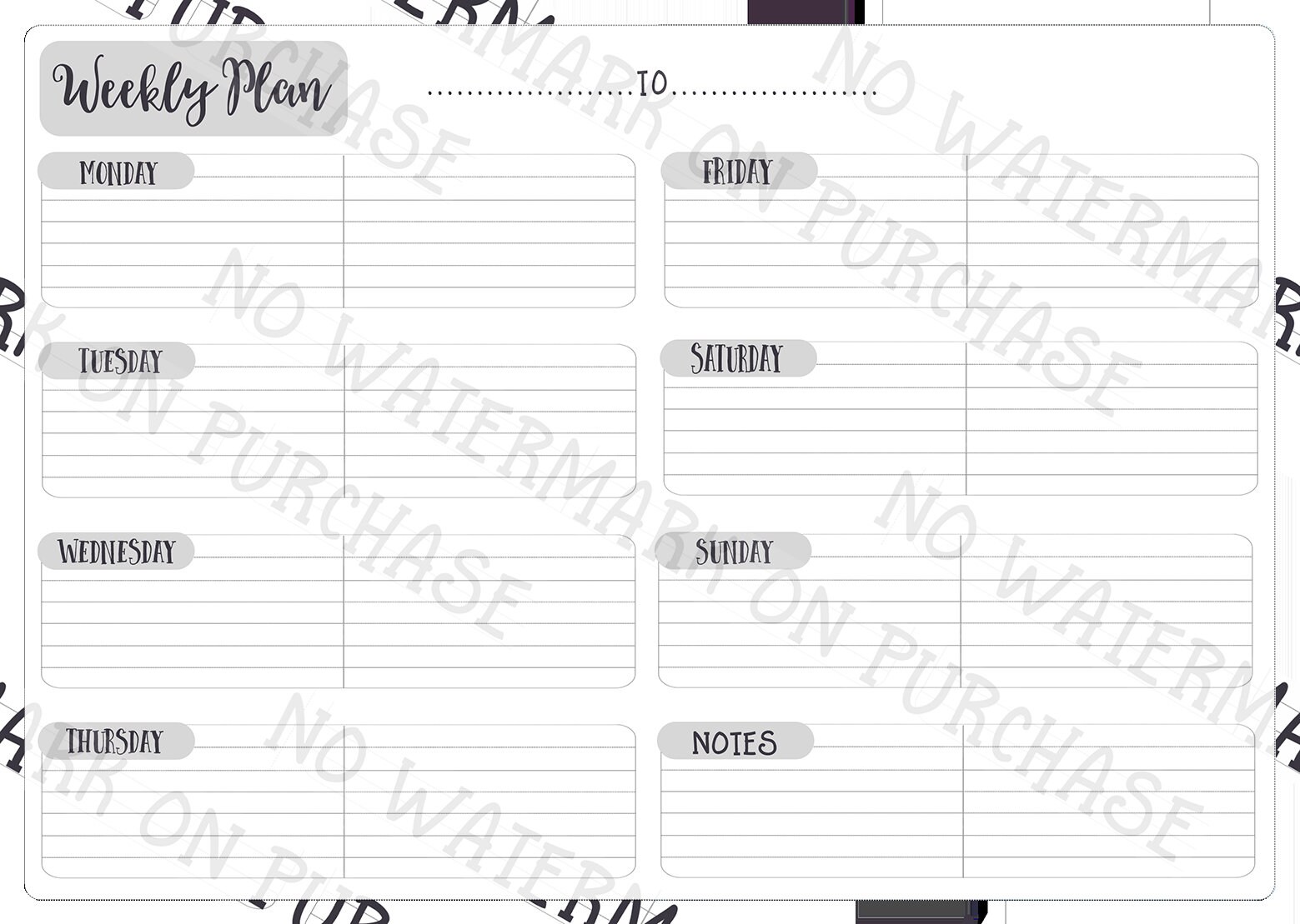 B6 Weekly Inserts Printable Weeks Plan A6 and B6 Instant - Etsy UK
