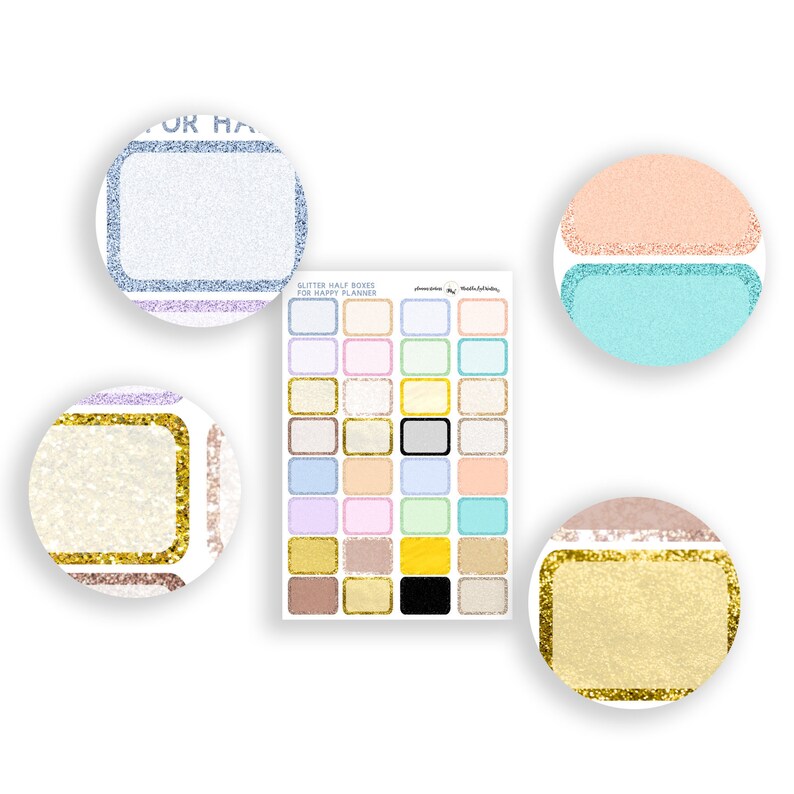Glitter Half Box Planner Stickers, Vertical Functional Planner Stickers ...