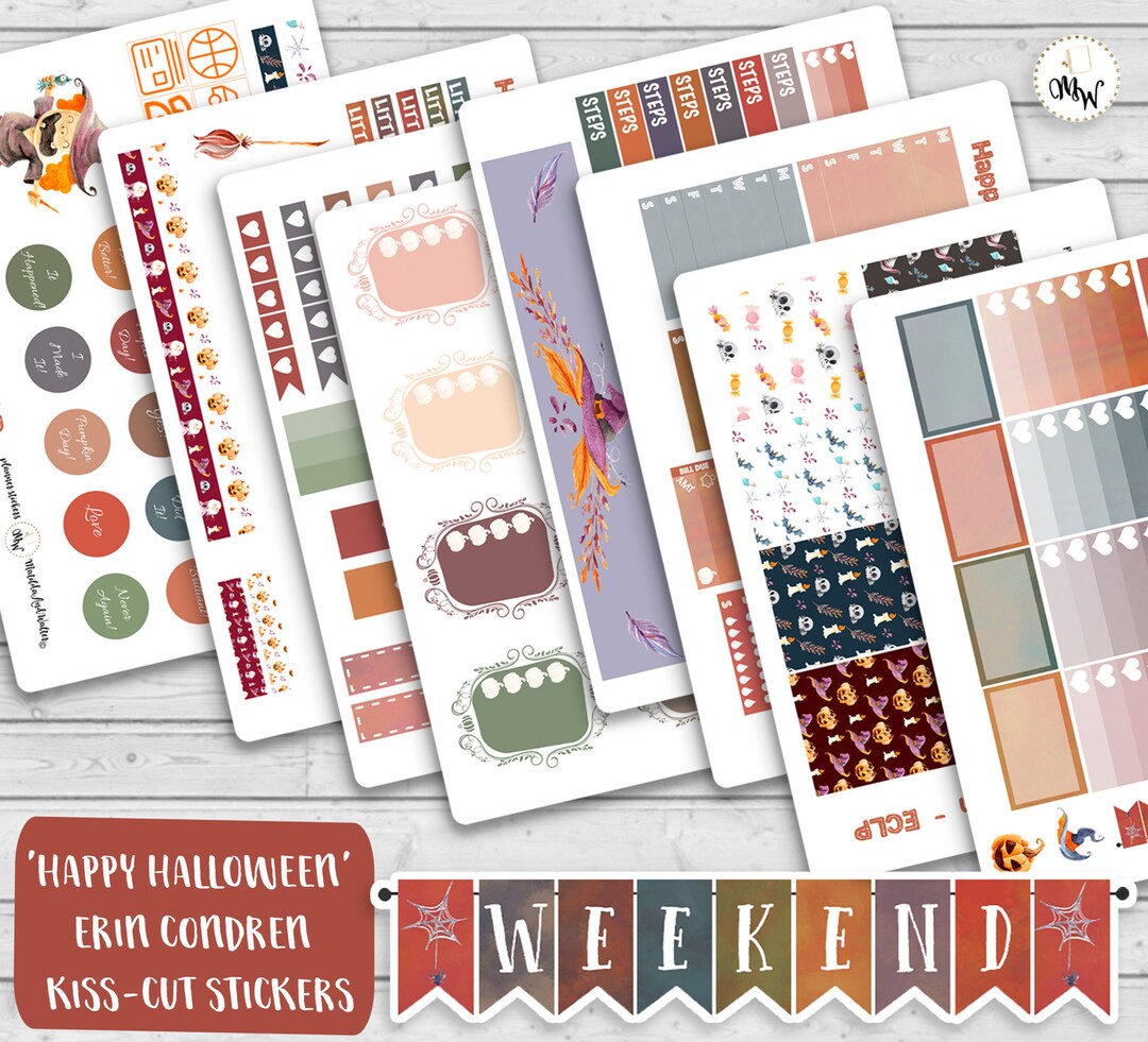 Halloween Vertical Sticker Kit, Cute Halloween Planner Stickers Weekly ...
