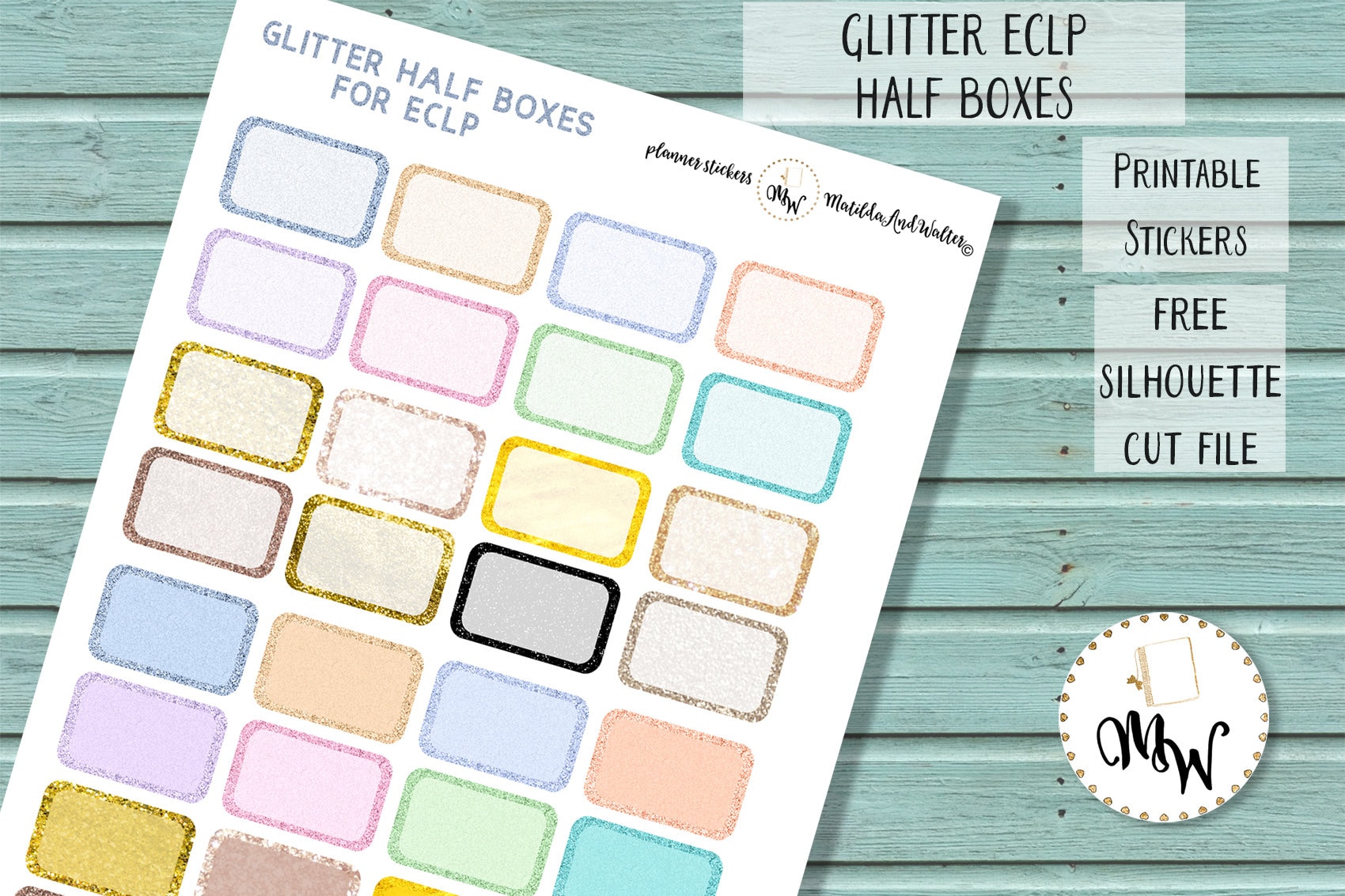 Half Box Stickers | PRINTABLE Erin Condren Sparkle Stickers | Gold ...