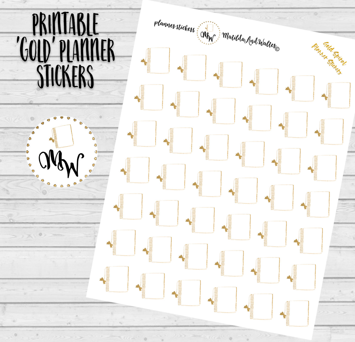 Gold Planner Stickers PRINTABLE Planning Stickers Mini Gold 