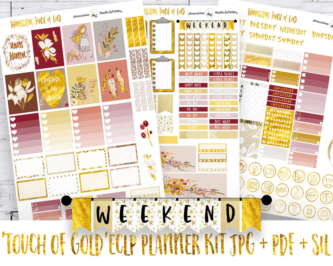 Erin Condren Vertical Gold Sticker Kit | PRINTABLE Planner Stickers ...