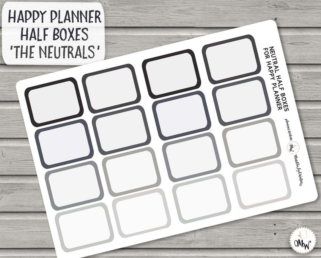 Happy Planner Half Boxes in Blacks and Greys, Mono Neutral Stickers for ...