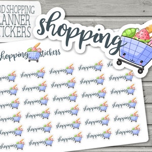 Food Shopping Kawaii Stickers, Pictorial Planner Stickers, Online Food Order Reminder, Functional Journalling, Food Shopping Cart Stickers