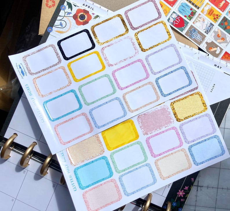 Glitter Half Box Planner Stickers, Vertical Functional Planner Stickers ...