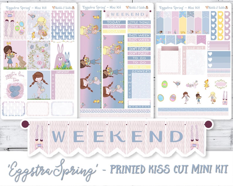 Mini Planner Kit in pastel colours Cute Planner Girls with eggs /& rabbits Easter Mini Sticker Kit to fit Erin Condren or Happy Planner