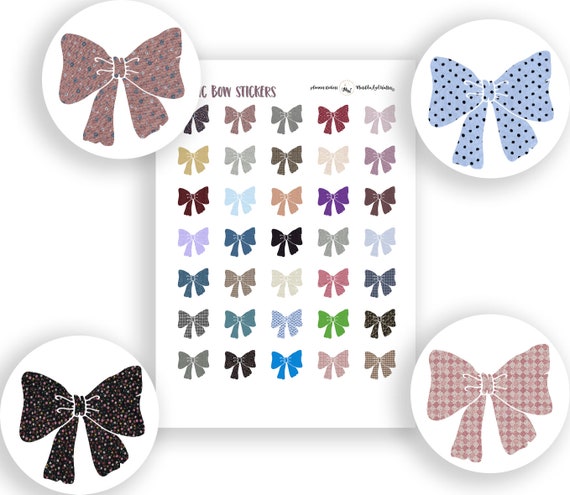 Bow Shaped Planner Stickers Faux Fabric Bows Fabric Bow Stickers Bow Deco  Stickers PRINTABLE Planner Stickers Bow Sticker Sheet 