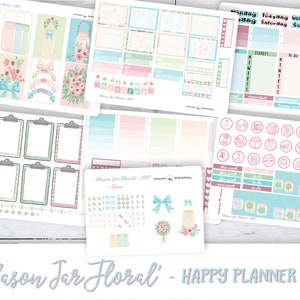 Happy Planner Mason Jars Sticker Kit | A La Carte Weekly Sticker Kit | Pastel Planner Stickers | Mason Jars Floral MAMBI | Create 365 Set