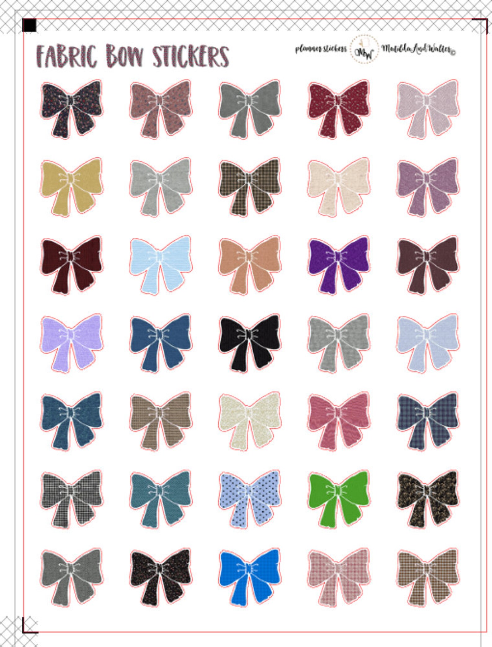 Bow Shaped Planner Stickers | Faux Fabric Bows | Fabric Bow Stickers ...