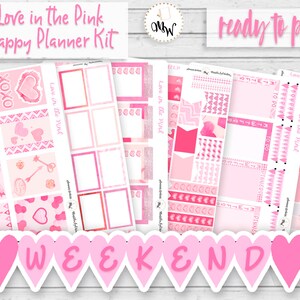 Romantic Happy Planner Vertical Kit, Rose Pink Mambi Stickers, Premium Gloss, Love your weekly spread, A La Carte Full Boxes