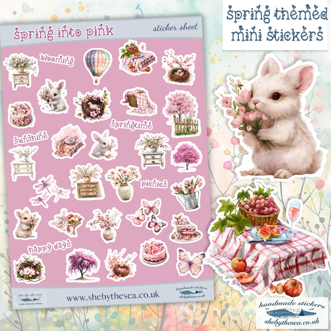 Spring Sticker Sheet in Shades of Pink. Floral Stickers Etc, Planner ...